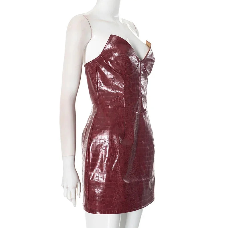 Structured Faux Leather Mini Dress