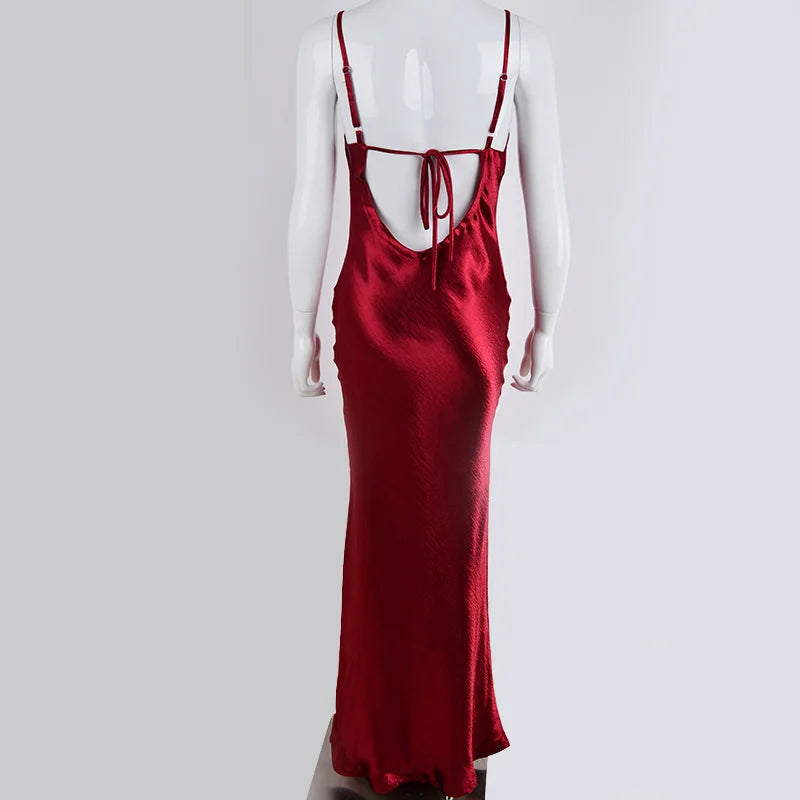 Satin Cowl Neck Spaghetti Strap Maxi Dress