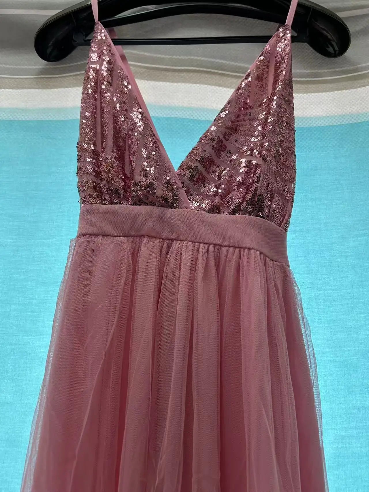 Sequin Bodice Open-Back Maxi Dress