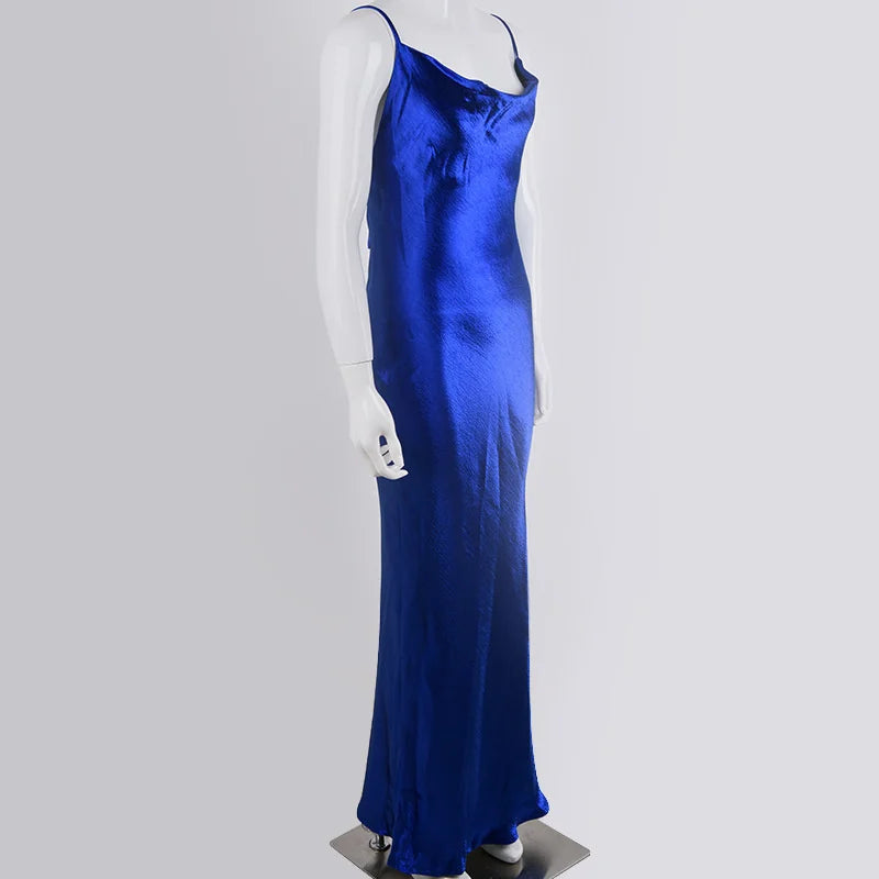 Satin Cowl Neck Spaghetti Strap Maxi Dress