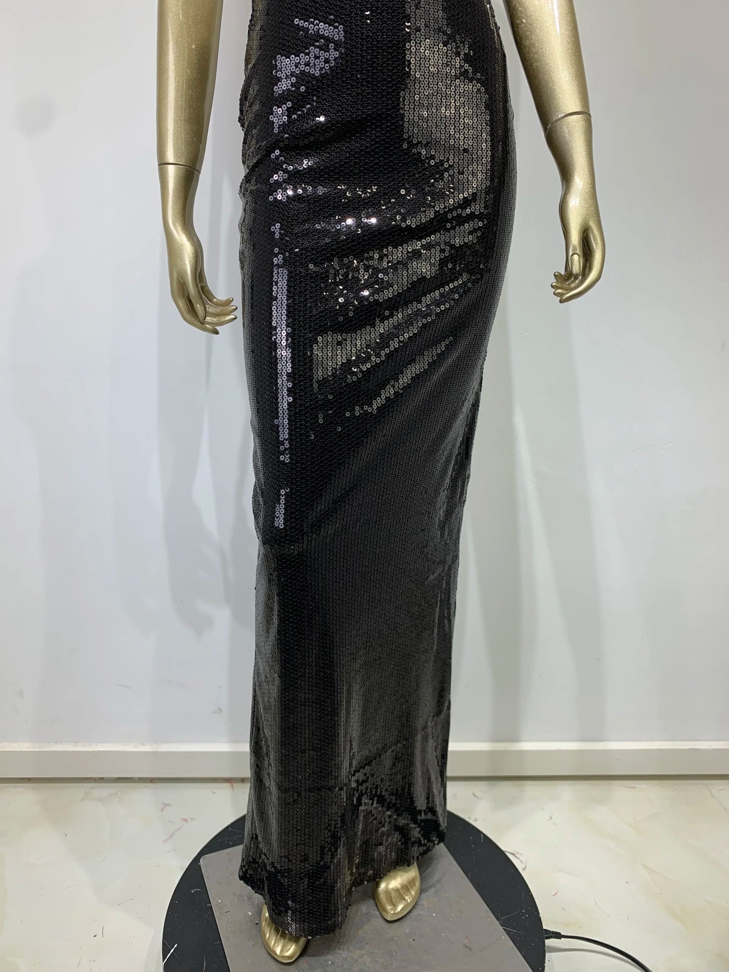 Sequin Halter Plunge Backless Evening Gown