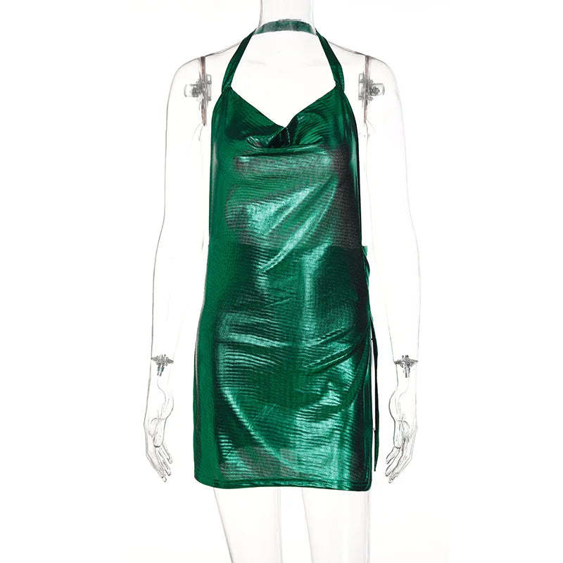 Sequin Drape Halter Mini Dress