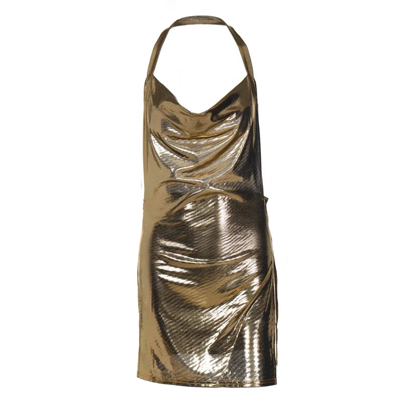 Sequin Drape Halter Mini Dress