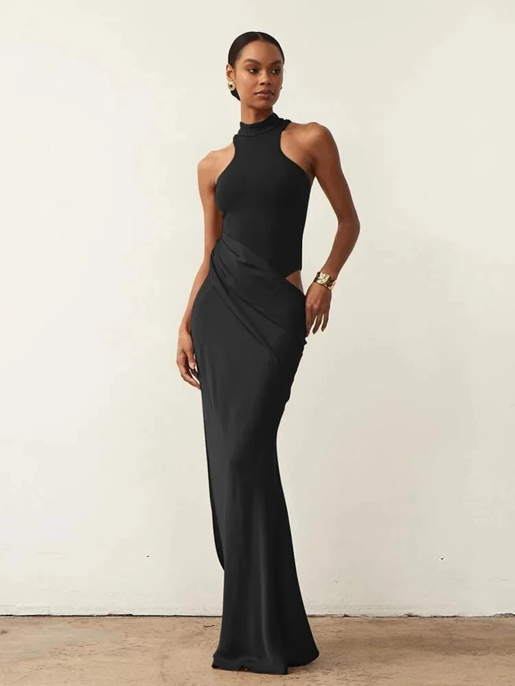 Elegant Cutout High Neck Maxi Dress
