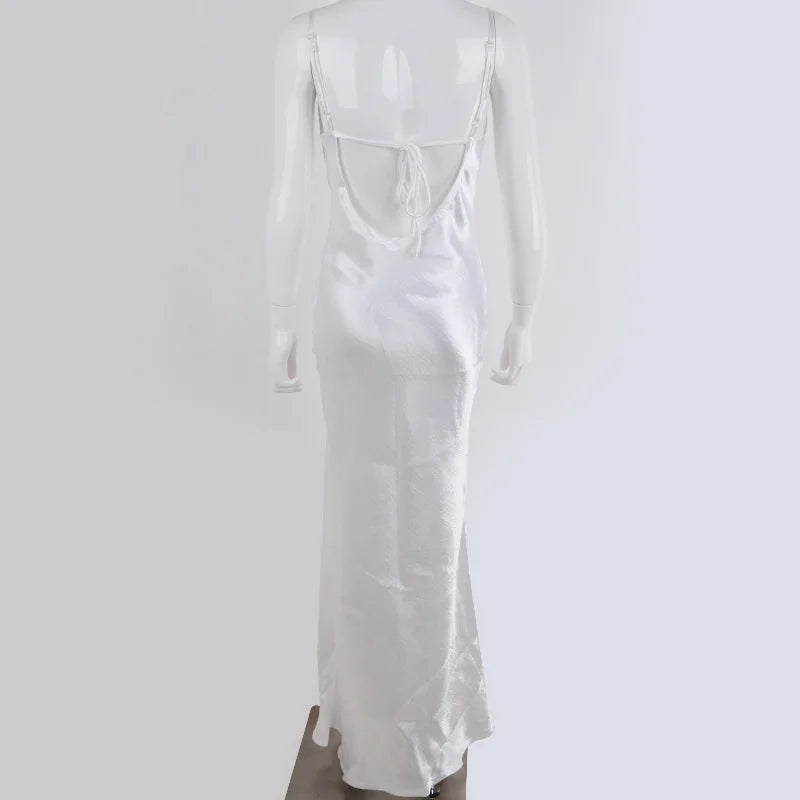 Satin Cowl Neck Spaghetti Strap Maxi Dress