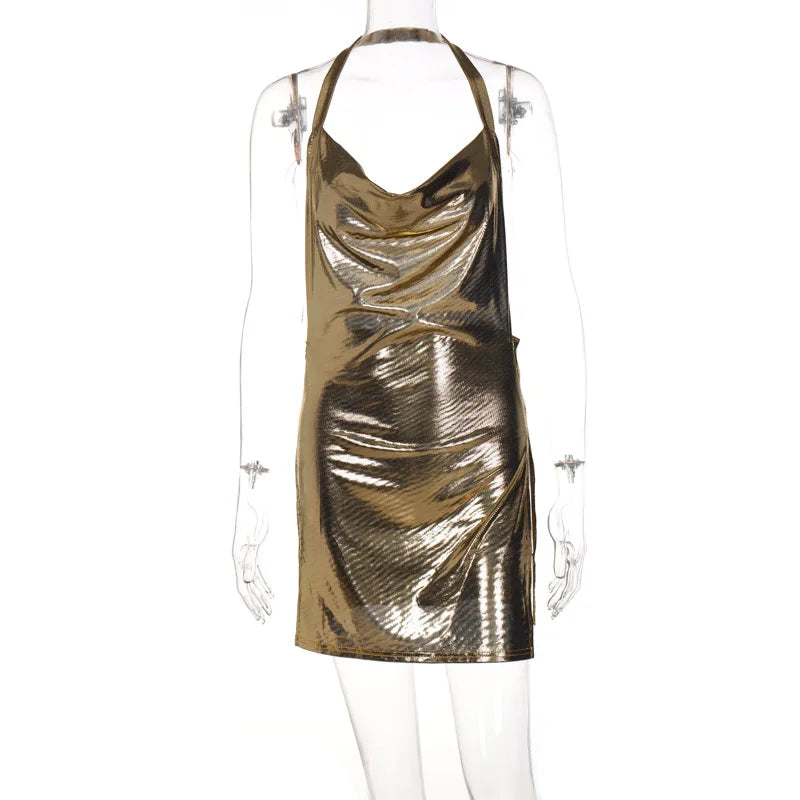 Sequin Drape Halter Mini Dress
