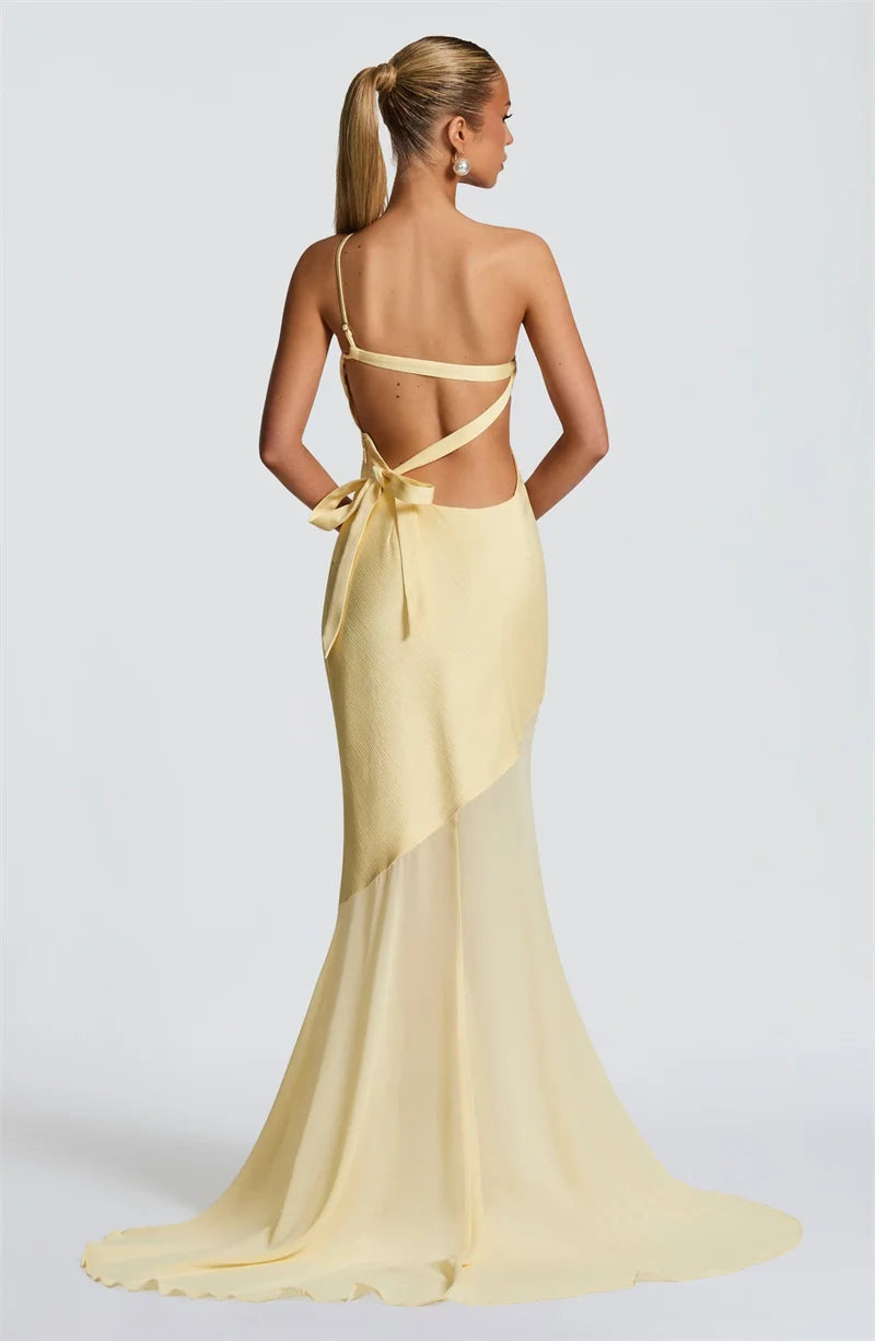 One-Shoulder Sheer Panel Mermaid Gown