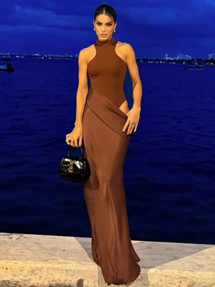 Elegant Cutout High Neck Maxi Dress