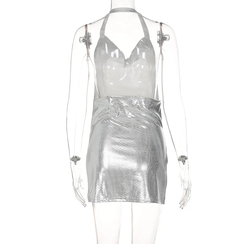 Sequin Drape Halter Mini Dress