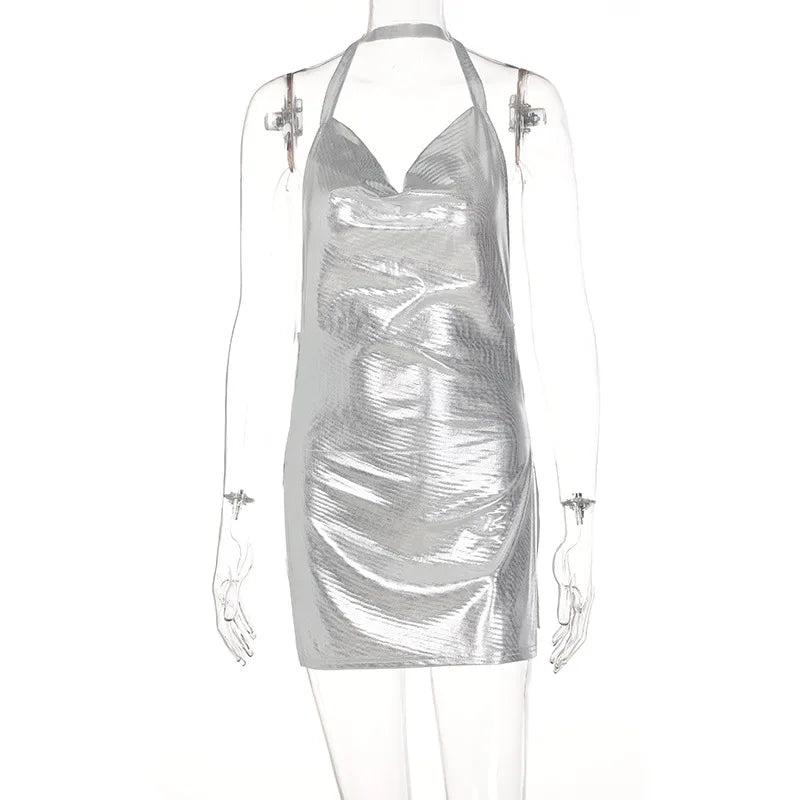 Sequin Drape Halter Mini Dress