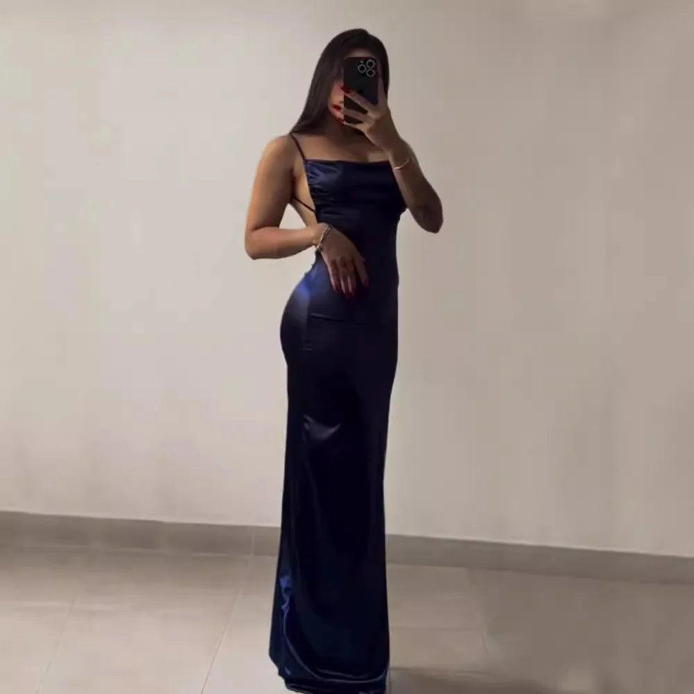 Satin High-Slit Ruffle Evening Dress