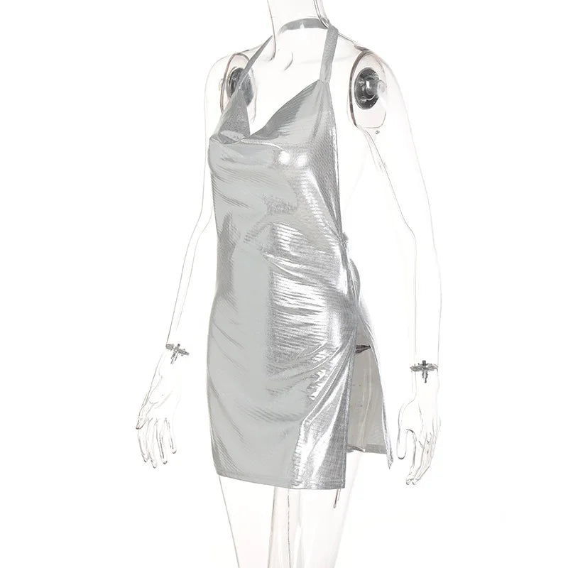Sequin Drape Halter Mini Dress
