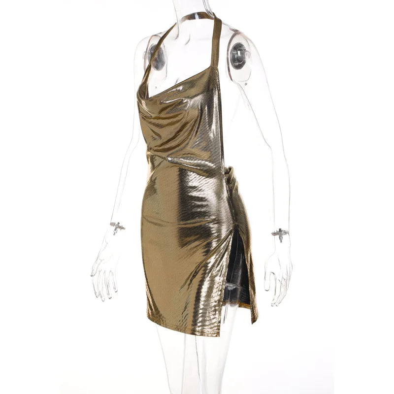 Sequin Drape Halter Mini Dress