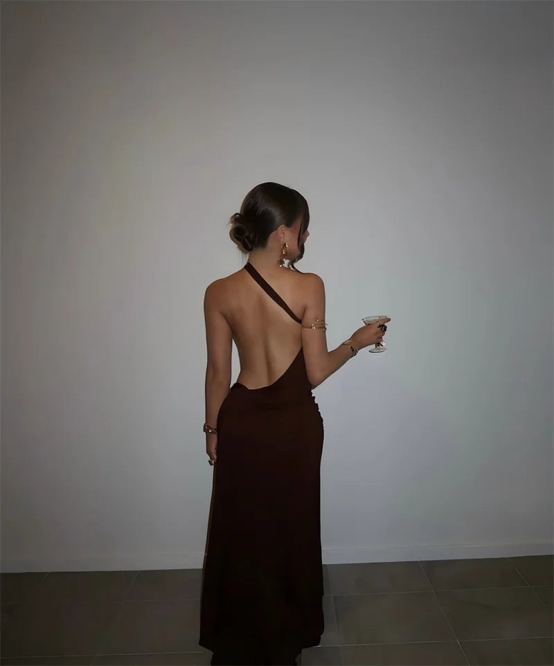 One-Shoulder Ruched Cut-Out Maxi Dress