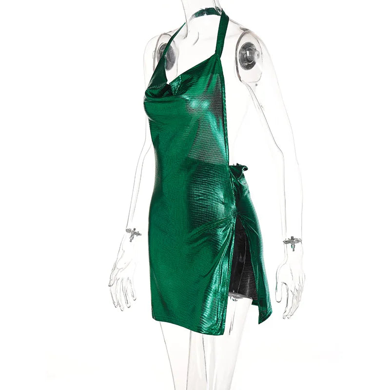 Sequin Drape Halter Mini Dress