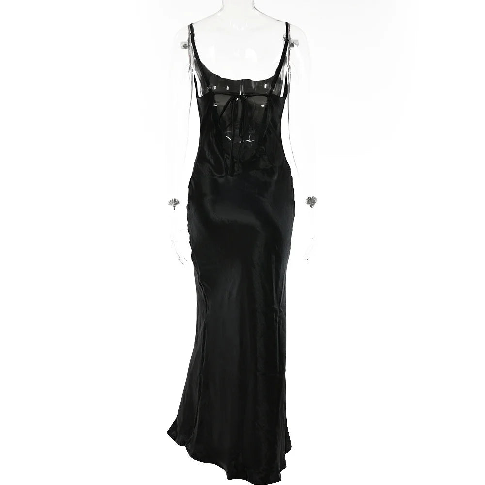 Satin Cowl Neck Spaghetti Strap Maxi Dress