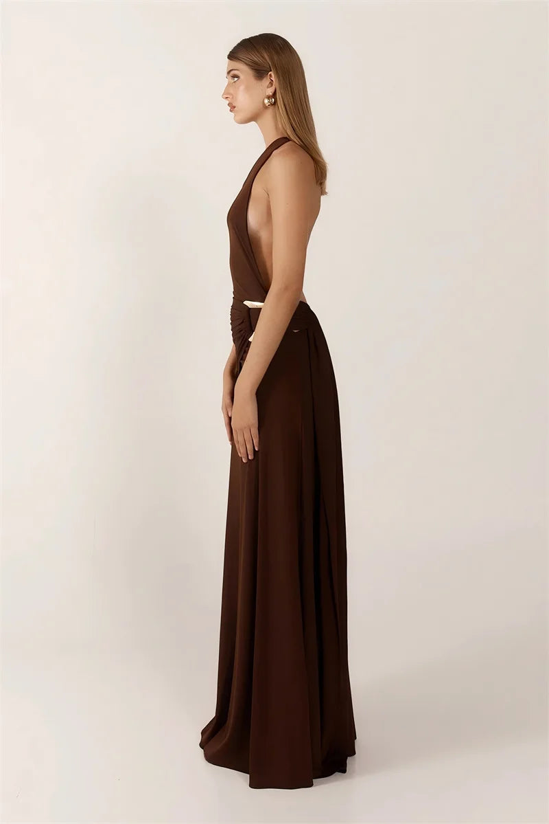 One-Shoulder Ruched Cut-Out Maxi Dress