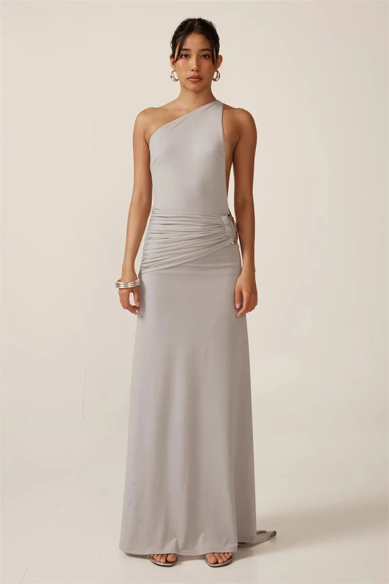 One-Shoulder Ruched Cut-Out Maxi Dress