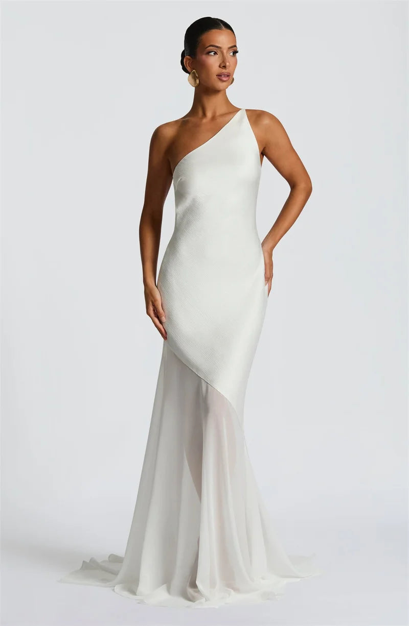 One-Shoulder Sheer Panel Mermaid Gown