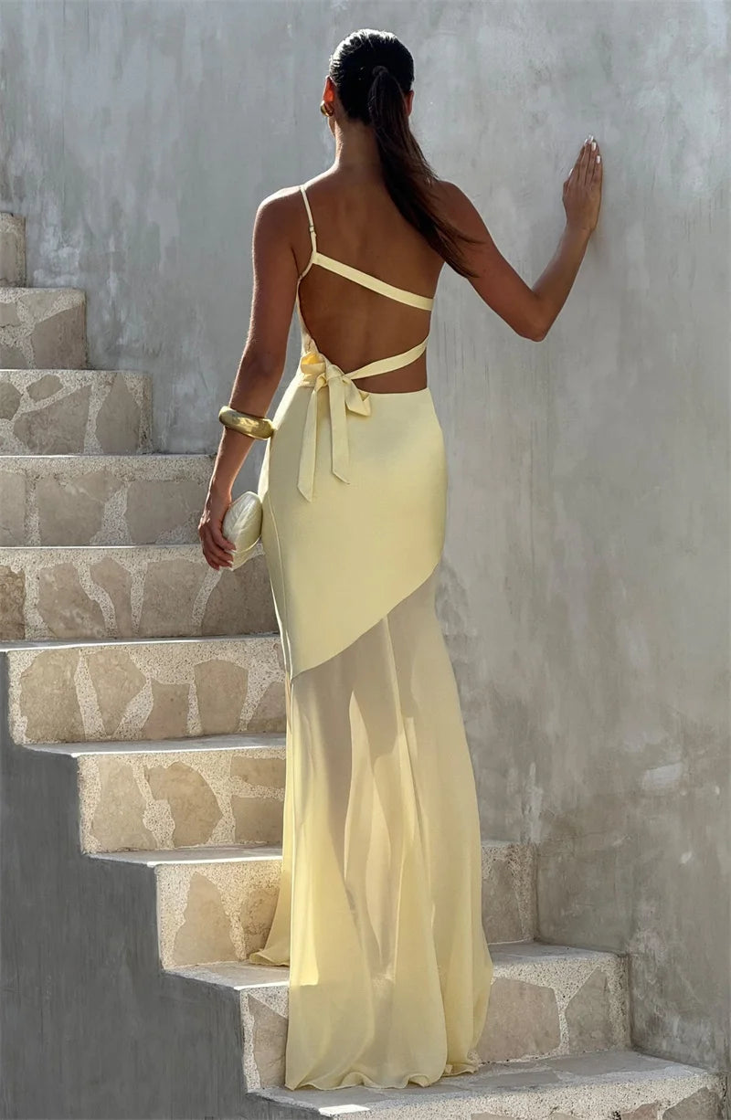One-Shoulder Sheer Panel Mermaid Gown