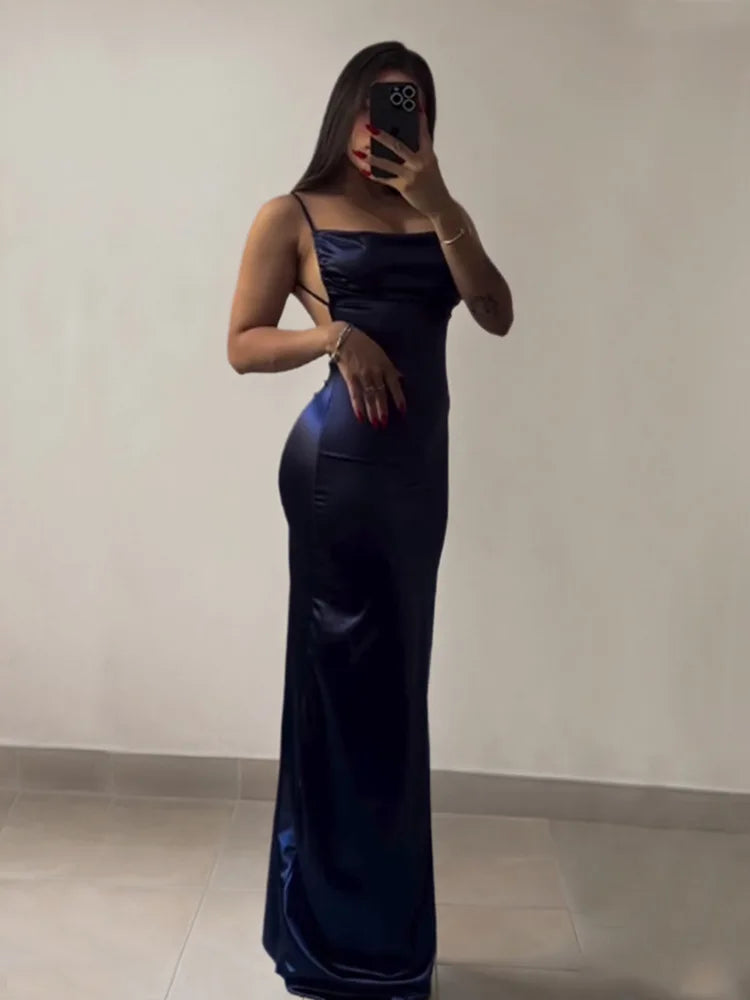 Satin High-Slit Ruffle Evening Dress