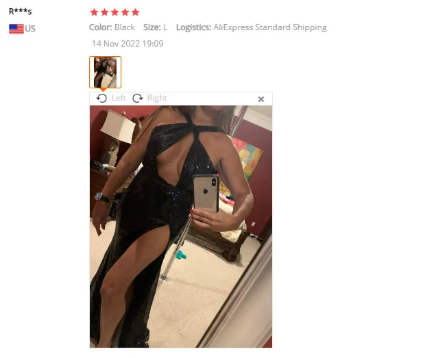 Sequin Halter Cut-Out High-Slit Evening Gown