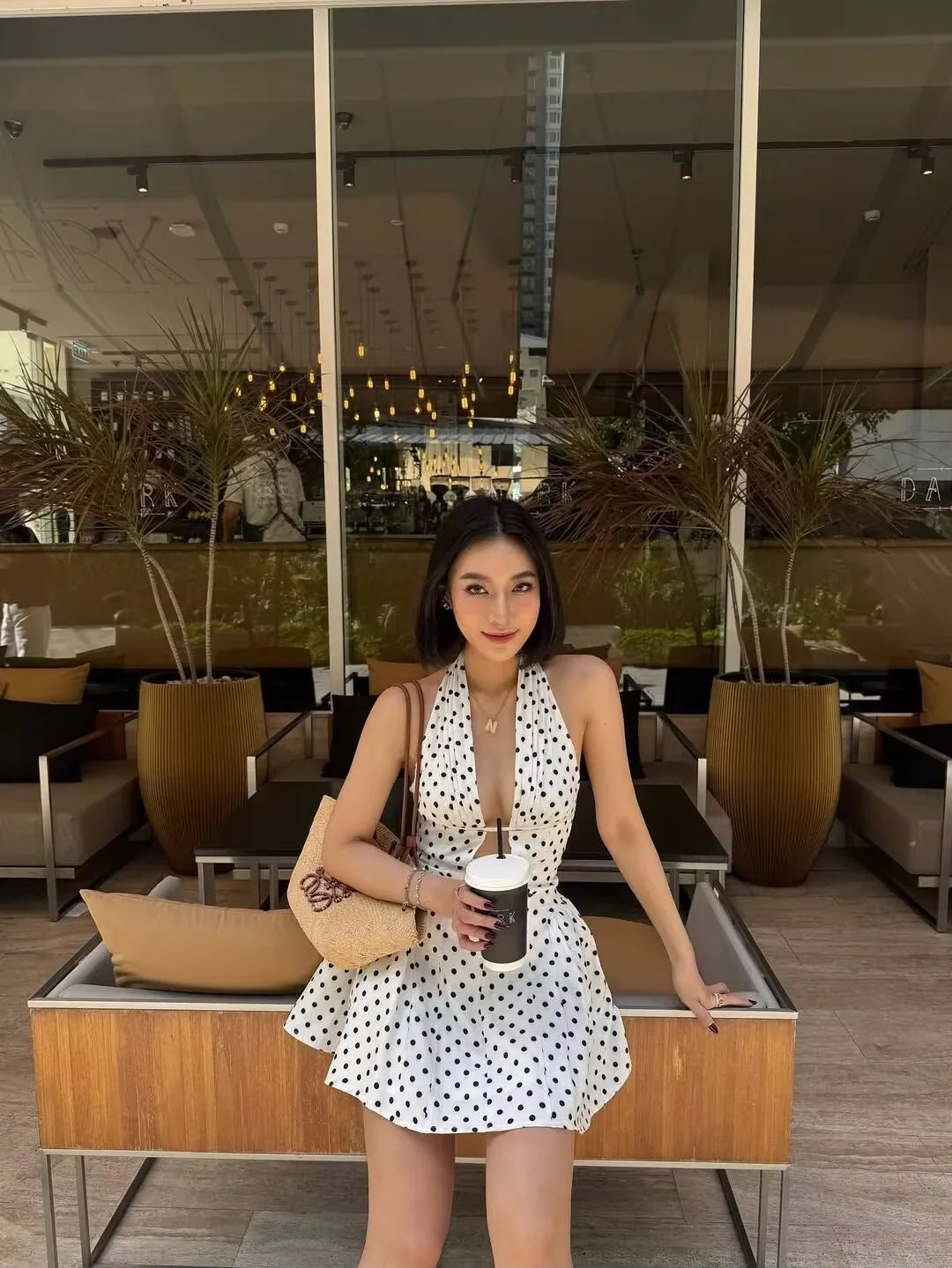 Vintage Polka Dot Halter Mini Dress