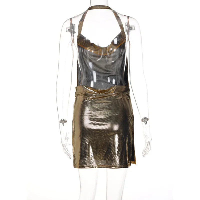 Sequin Drape Halter Mini Dress