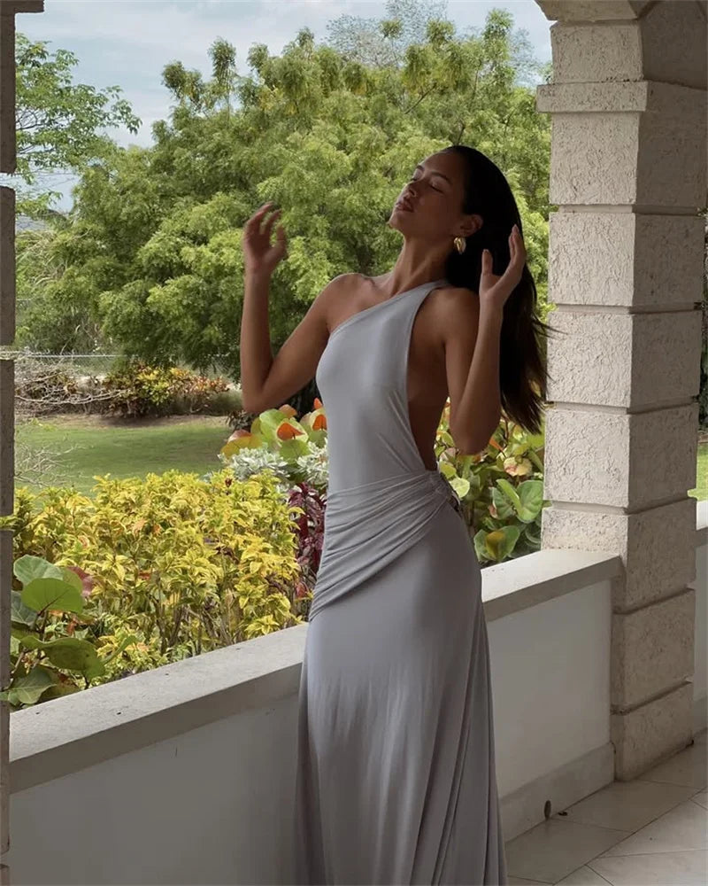 One-Shoulder Ruched Cut-Out Maxi Dress