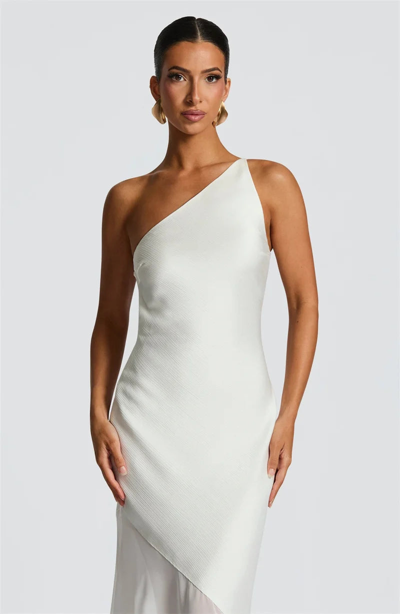 One-Shoulder Sheer Panel Mermaid Gown