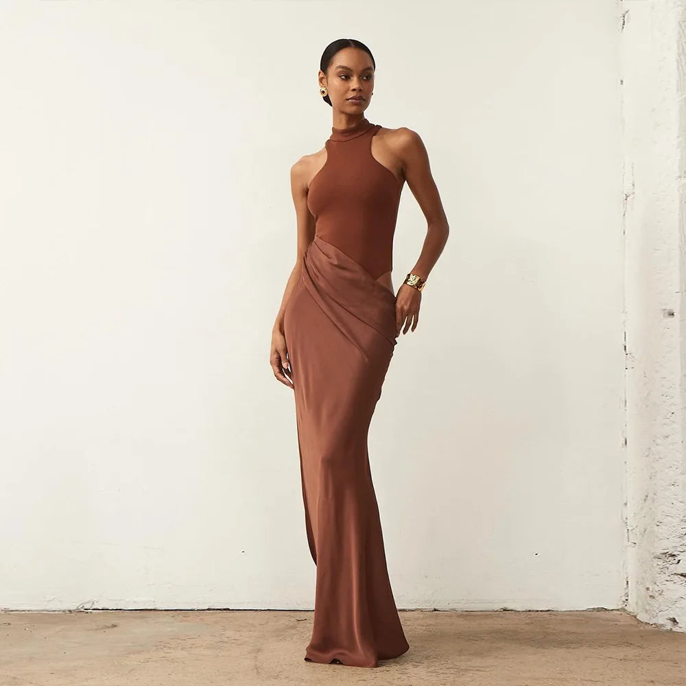 Elegant Cutout High Neck Maxi Dress