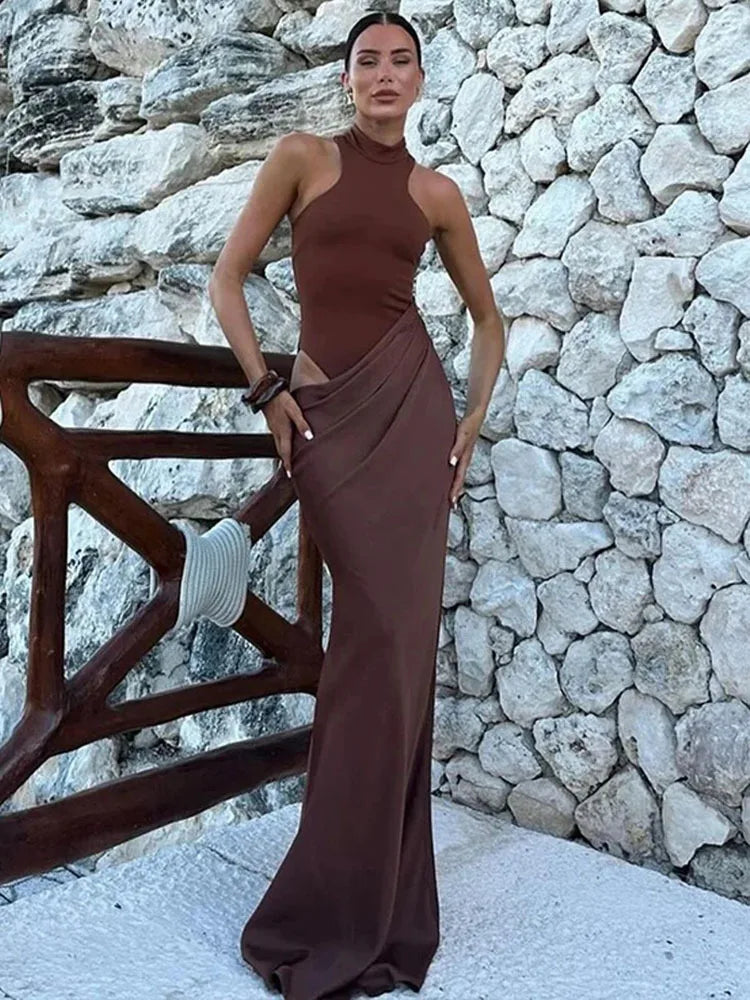 Elegant Cutout High Neck Maxi Dress
