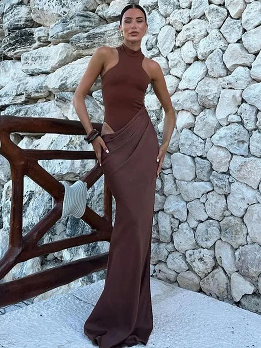 Elegant Cutout High Neck Maxi Dress