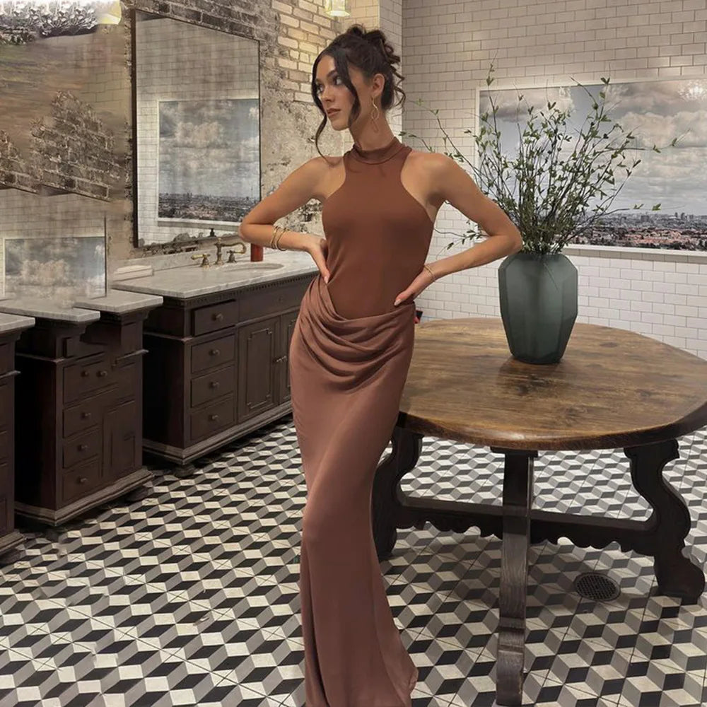 Elegant Cutout High Neck Maxi Dress