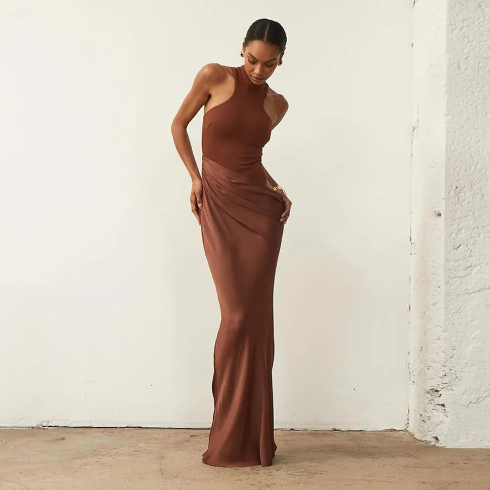 Elegant Cutout High Neck Maxi Dress