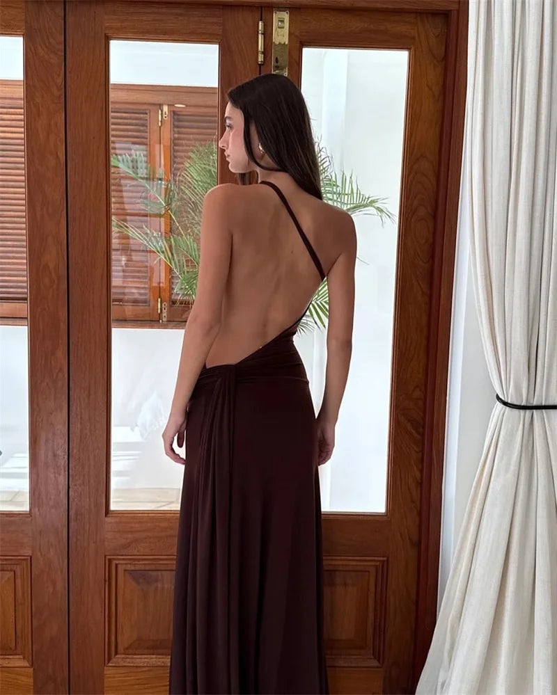 One-Shoulder Ruched Cut-Out Maxi Dress