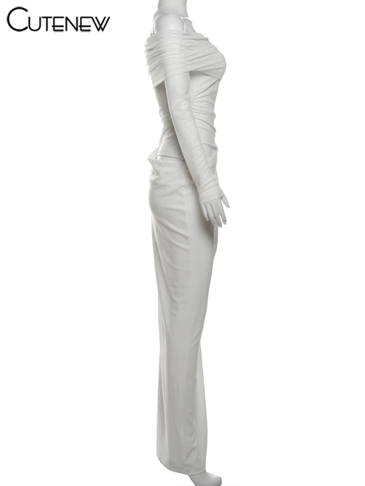 Off-Shoulder Sheer Panel Bodycon Maxi Dress