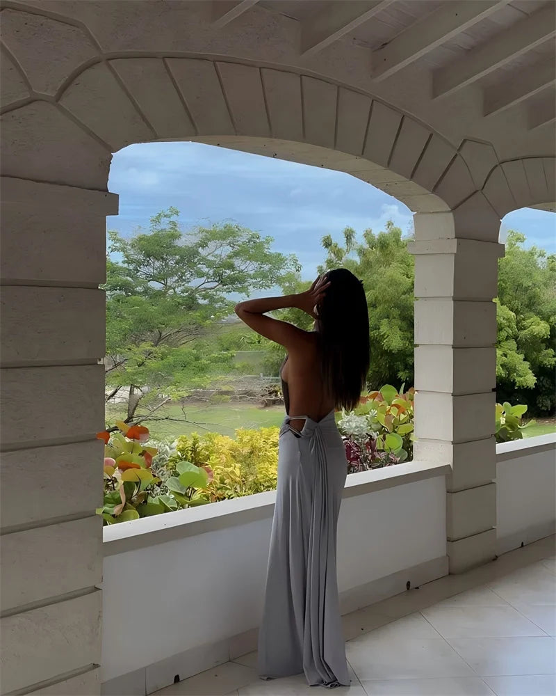 One-Shoulder Ruched Cut-Out Maxi Dress