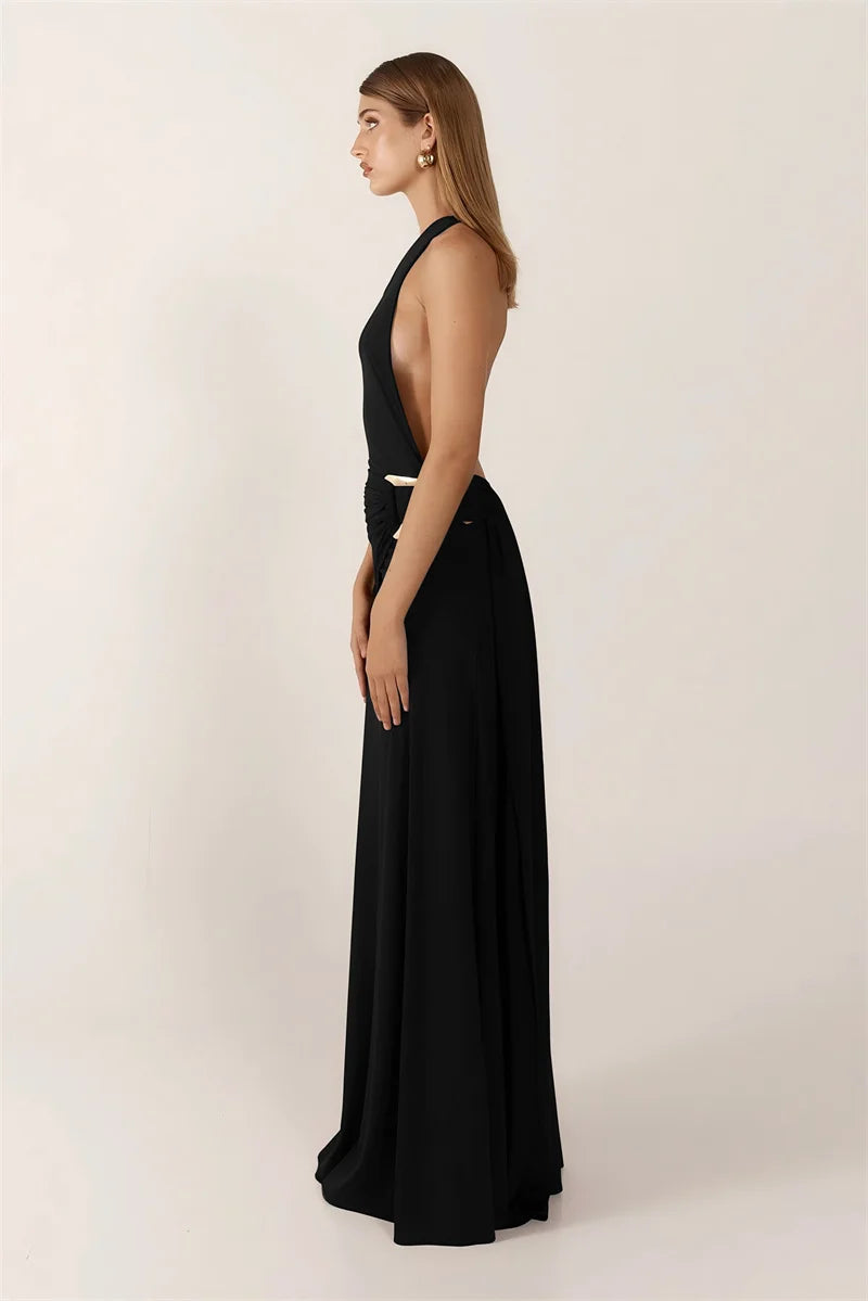One-Shoulder Ruched Cut-Out Maxi Dress