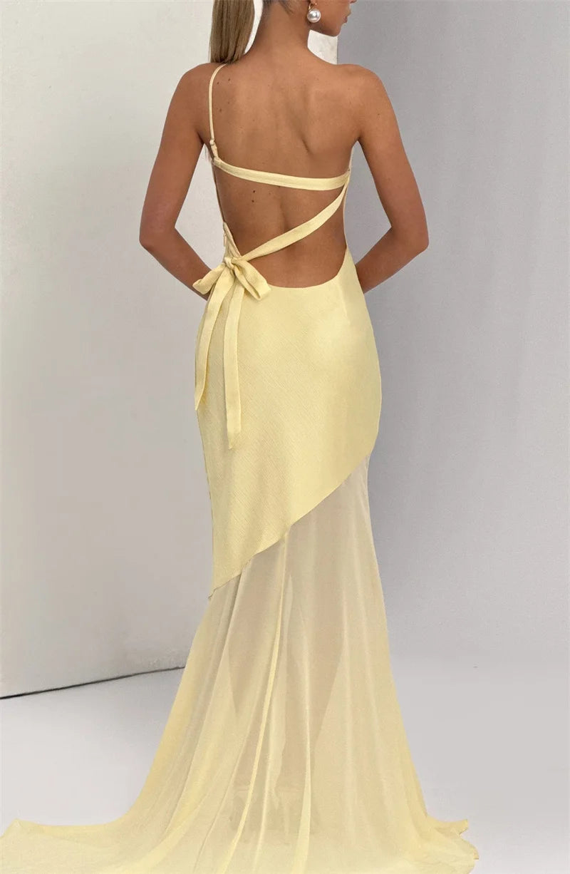 One-Shoulder Sheer Panel Mermaid Gown