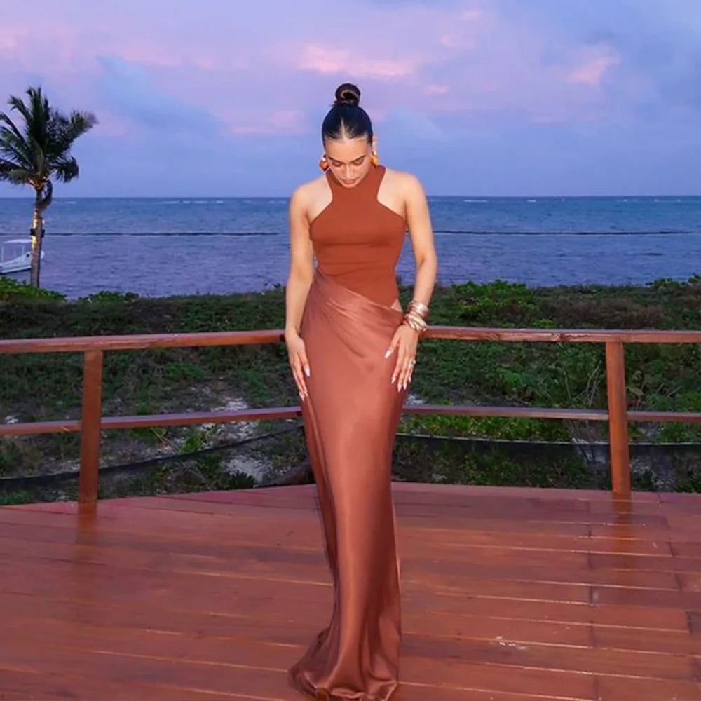 Elegant Cutout High Neck Maxi Dress