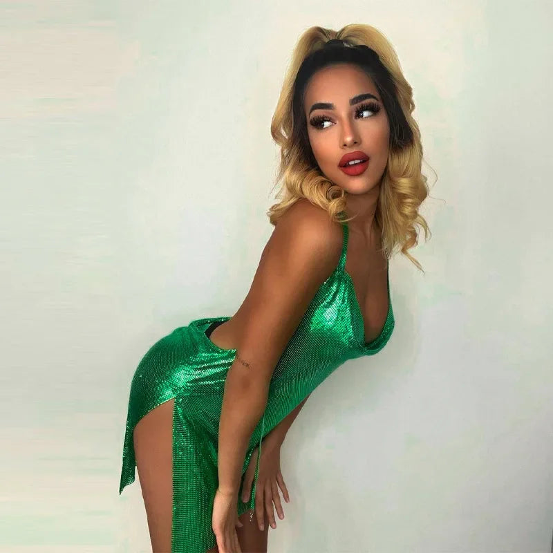 Sequin Drape Halter Mini Dress