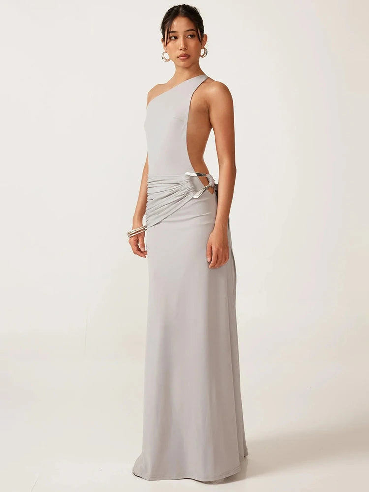 One-Shoulder Ruched Cut-Out Maxi Dress