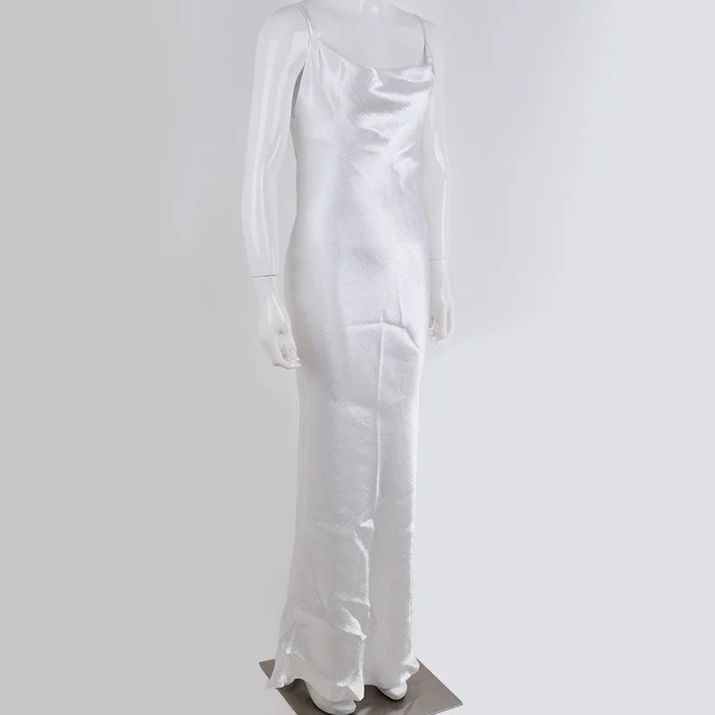 Satin Cowl Neck Spaghetti Strap Maxi Dress
