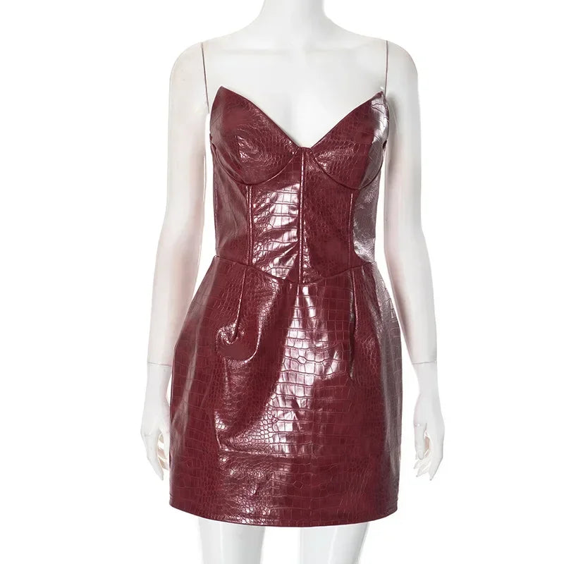 Structured Faux Leather Mini Dress