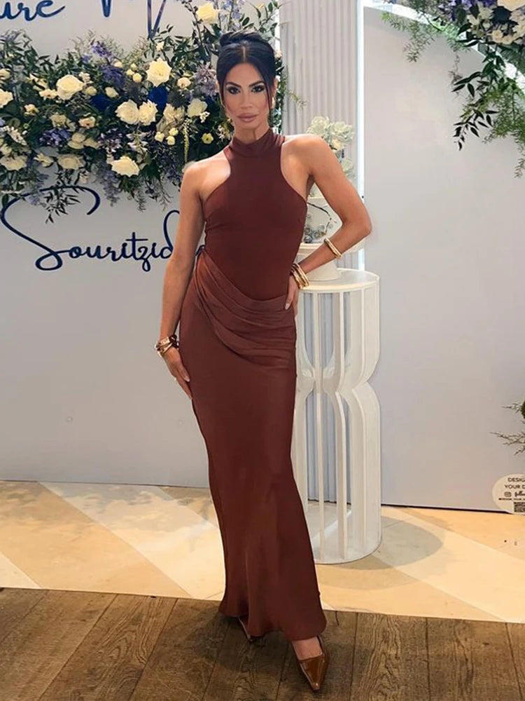 Elegant Cutout High Neck Maxi Dress