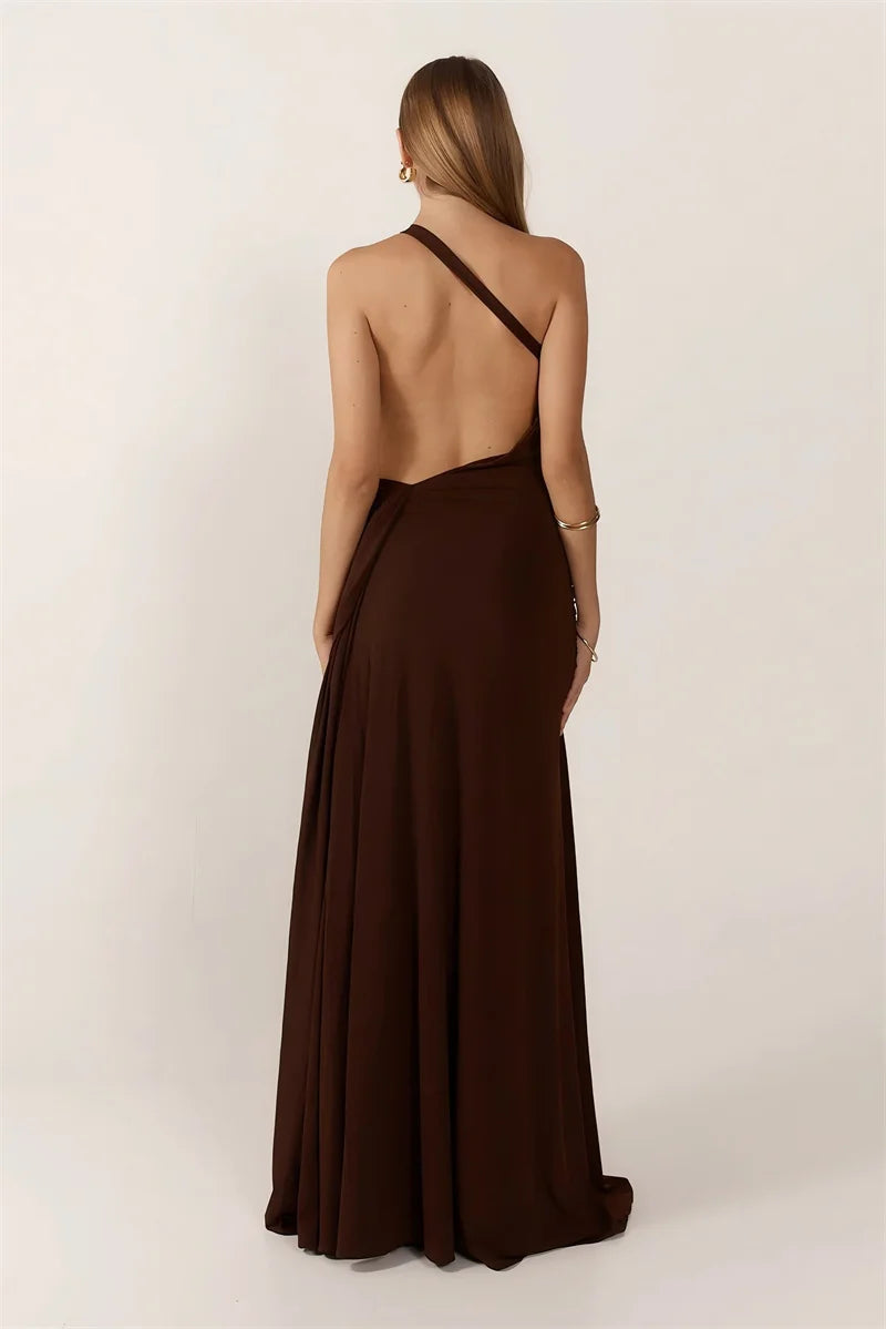 One-Shoulder Ruched Cut-Out Maxi Dress