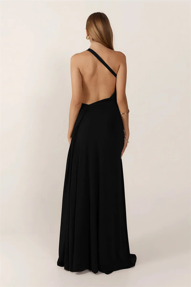 One-Shoulder Ruched Cut-Out Maxi Dress