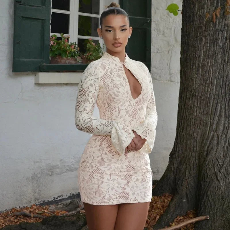 Elegant Lace Long Sleeve Mini Dress