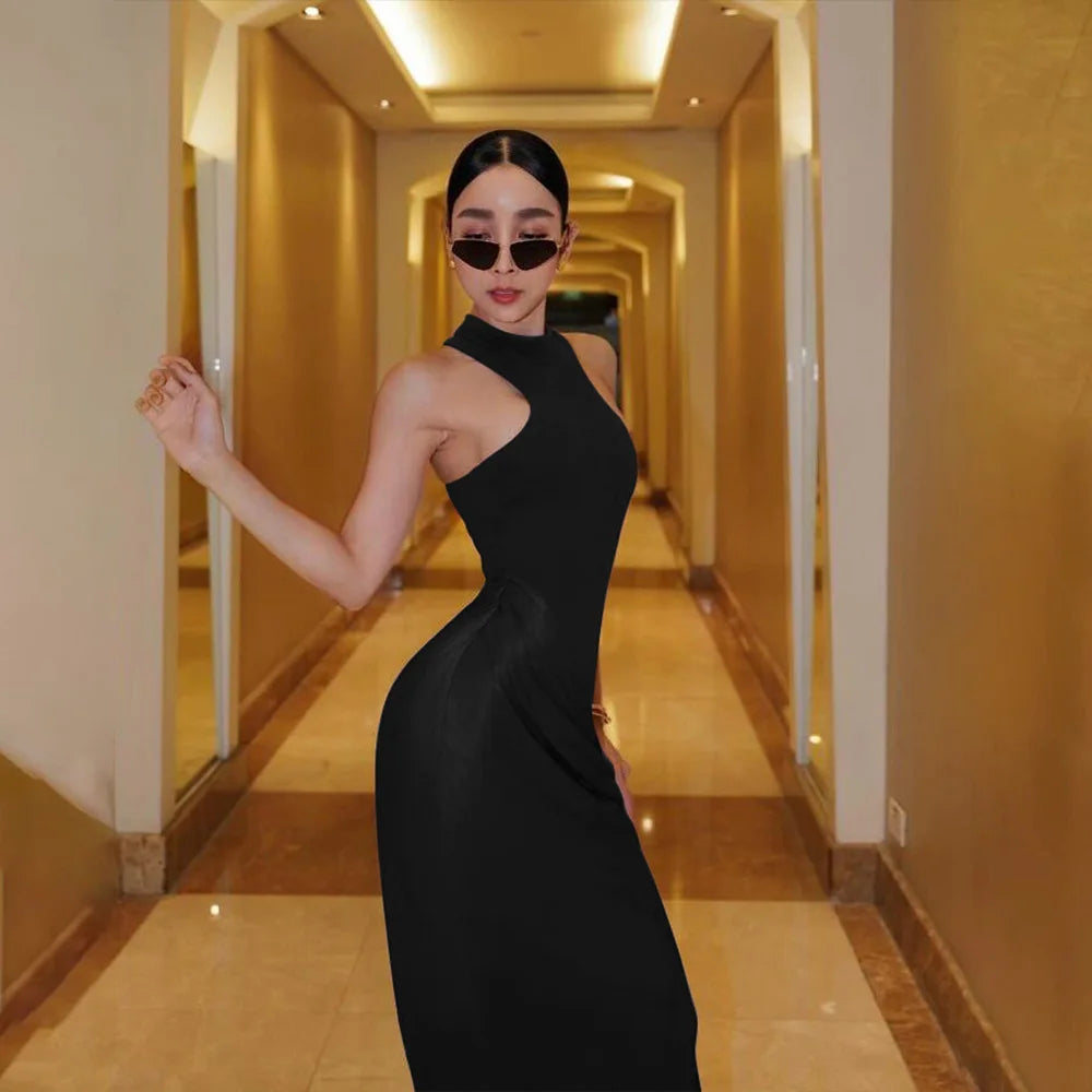 Elegant Cutout High Neck Maxi Dress